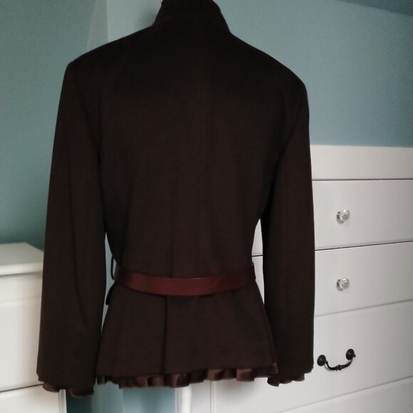 Strenesse Chocolate Brown Wool-Cashmere Jacket with Silk Ruffle - Picture 8 of 16